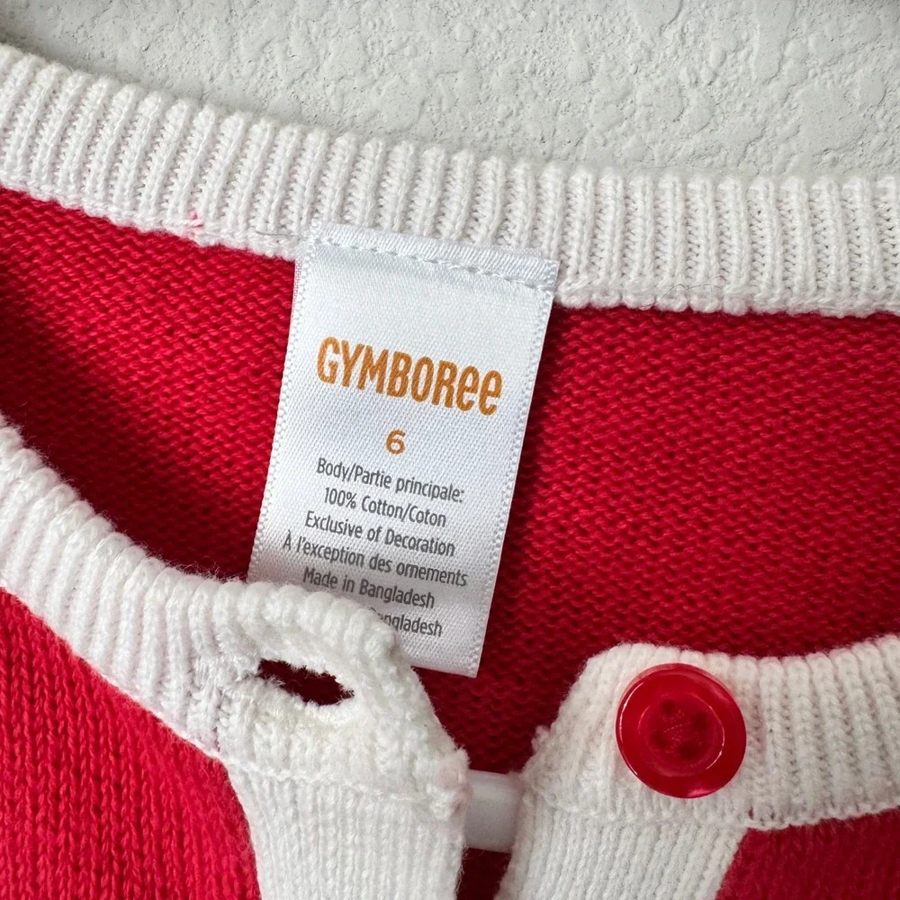 Gymboree Girls Red Cotton Animal‎ Pocket Cardigan Sweater Pig Cow Size 6